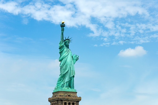 The Statue of Liberty in New York City, United States. Color image in hirizontal orientation