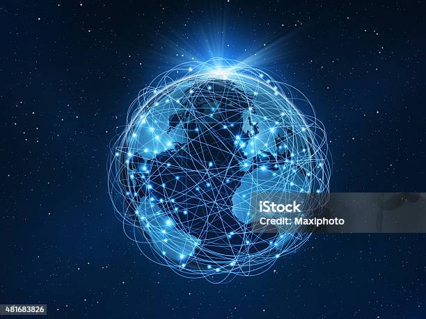 Planet Earth Sourrounded By A Global Computer Network Stock Photo - Download Image Now
