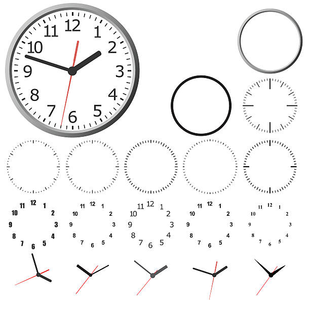 Wall mounted digital clock. Set design layout clock dial.Wall mounted digital clock. Vector illustration.Wall mounted digital clock. Vector illustration.Wall mounted digital clock. Vector illustration.Wall mounted digital clock. Vector illustration. clock hand stock illustrations