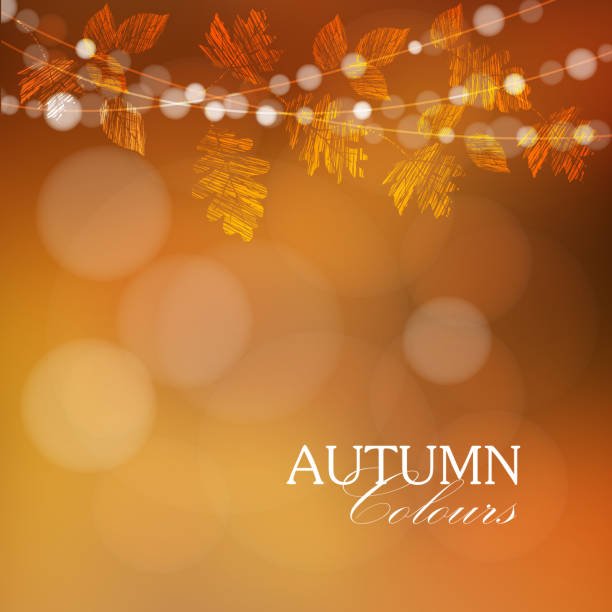 ilustraciones, imágenes clip art, dibujos animados e iconos de stock de caen fondo de otoño con hojas y las luces, vector - thanksgiving background