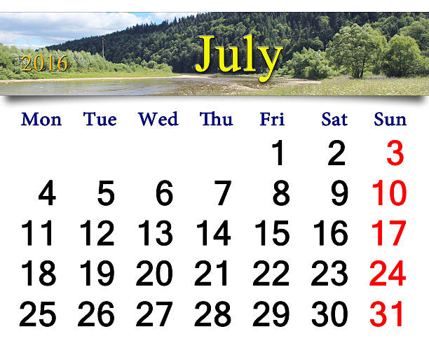 istock calendar for July 2016 with mountain river 481691456