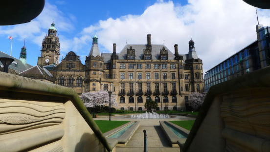 View across the park looking towards Sheffield Town Hall