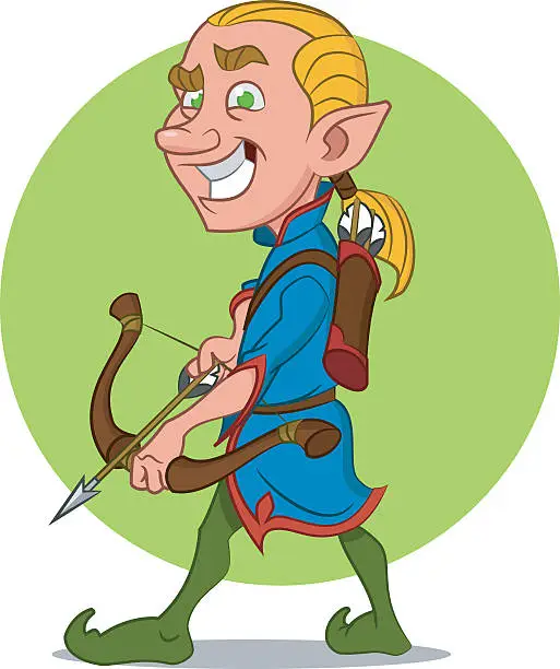 Vector illustration of Elf with bow and arrow. Эльф с луком и стрелами.