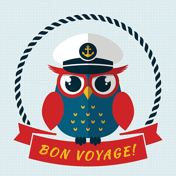 illustrations, cliparts, dessins animés et icônes de bon voyage ! carte vectorielle avec hibou. - symbol sea animal owl