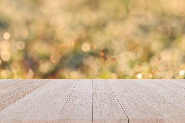 istock Top wooden table on blur and bokeh background 481709108