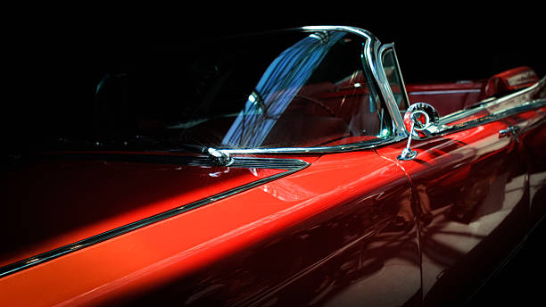Old classic car. Close-up view of the old restored classic car. car show stock pictures, royalty-free photos & images