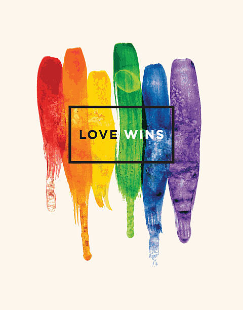 Love wins Conceptual vector watercolor poster design with rainbow colors honor concept stock illustrations