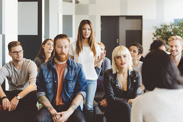 istock Seminar for students, young asian woman asking question 481711226