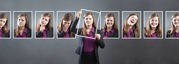 business woman with various personality, character and emotional expressions - verdriet fotos stockfoto's en -beelden