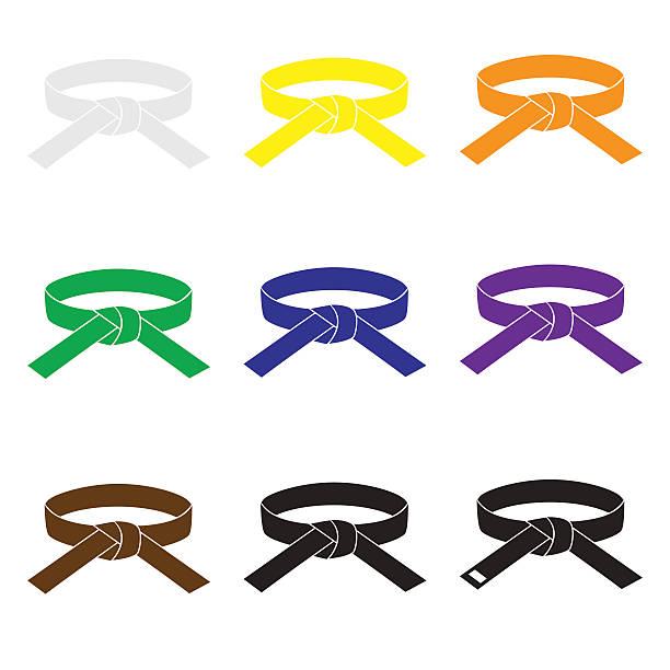 karate martial arts farbe gürtel icons set eps10 - belt stock-grafiken, -clipart, -cartoons und -symbole