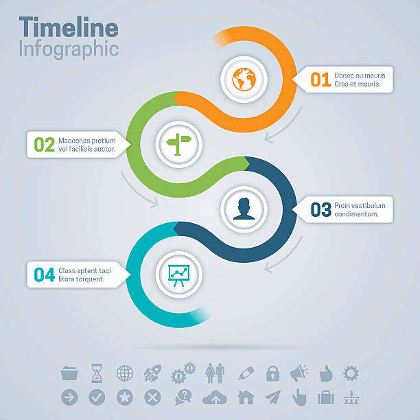 Timeline Infographic Timeline flowing infographic concept with space for your content. EPS 10 file. Transparency effects used on highlight elements. blank timeline infographic stock illustrations