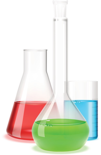 Vector illustration of three different laboratory flasks.