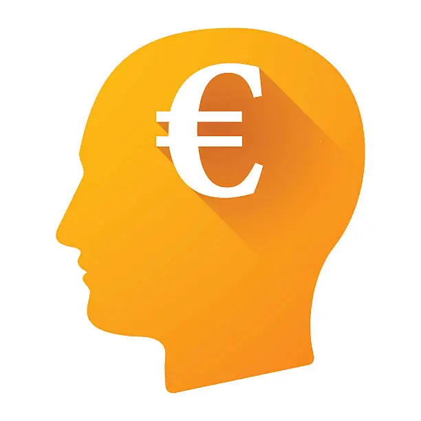 Vector illustration of Male head icon with an euro sign