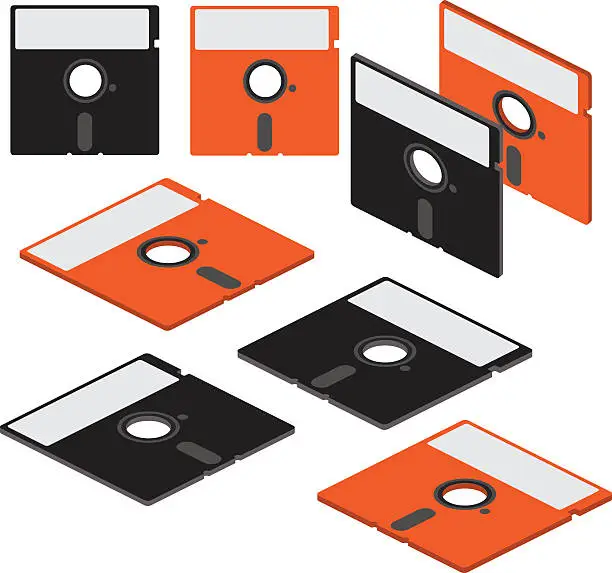 Vector illustration of Set of flat isometric vector 5 inch floppy disks