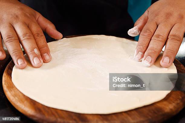 Chef Preparing Pizza Dough Stock Photo - Download Image Now - 2015, Adult, Cheese