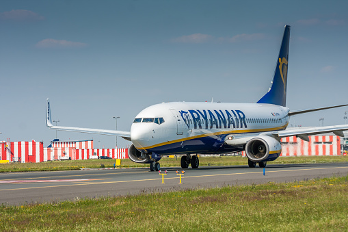 Prague, Czech Republic - July 1, 2015: Boeing 737 of Ryanair. Image was taken at Vaclav Havel airport.
