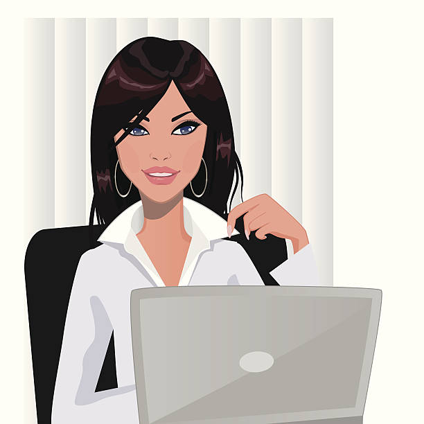 ilustraciones, imágenes clip art, dibujos animados e iconos de stock de mujer de negocios y su equipo - receptionist office silhouette business