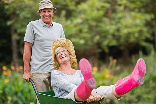 istock Happy senior couple playing with a wheelbarrow 481728006