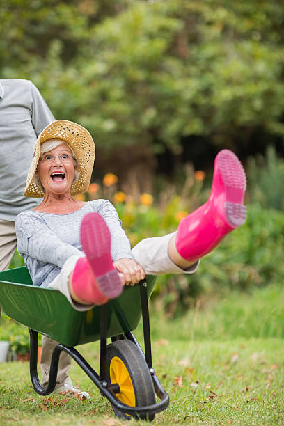 istock Happy senior couple playing with a wheelbarrow 481728016