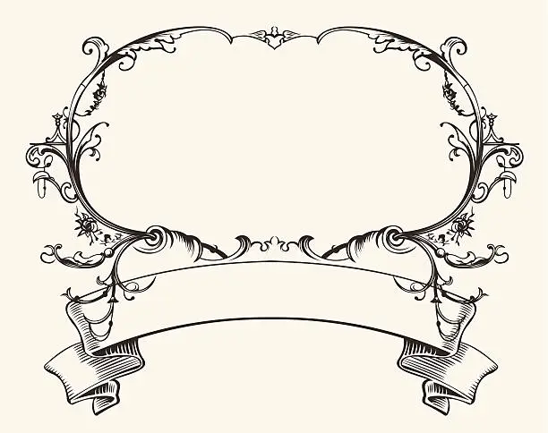 Vector illustration of Vintage Frame With Floral Ornament And Banner