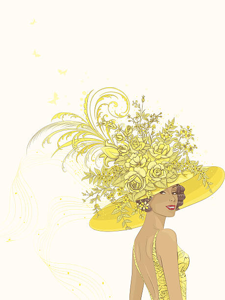 Lady in a yellow hat vector art illustration