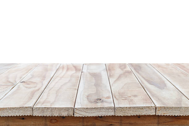 istock Empty top of wooden table or counter isolated on white 481731716