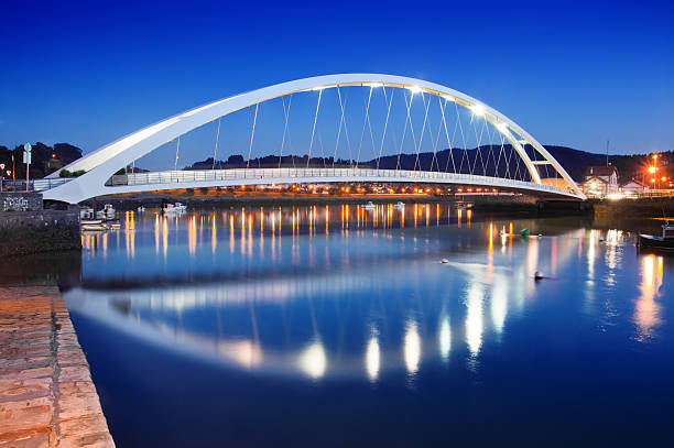 modern bridge in Plentzia at night. Basque Country, Spain