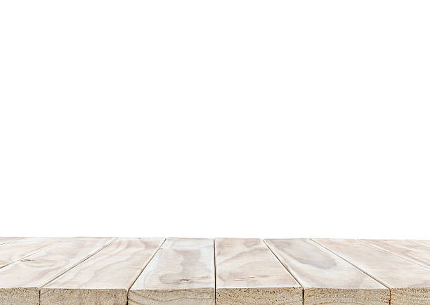 istock Empty top of wooden table or counter isolated on white 481733952