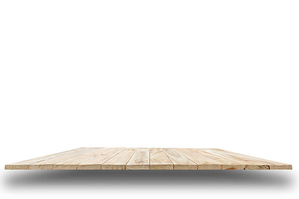 istock Empty top of wooden table or counter isolated on white 481734034