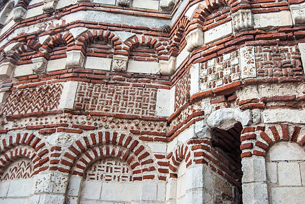 Old stone wall with ancient pattern in old Nessebar town, Bulgaria