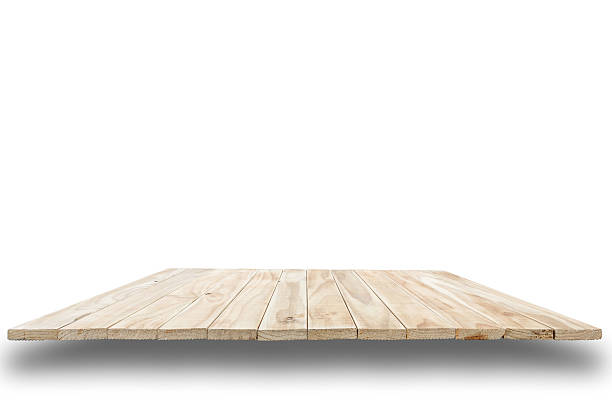 istock Empty top of wooden table or counter isolated on white 481734044