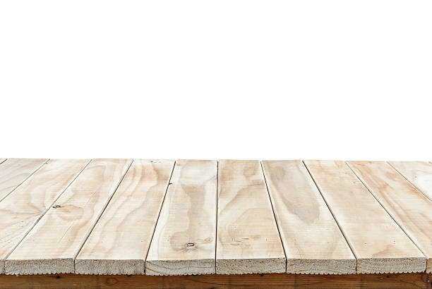 istock Empty top of wooden table or counter isolated on white 481734358