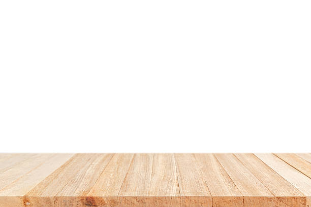 istock Empty top of wooden table or counter isolated on white 481734652