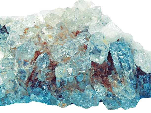 aquamarine geode geological crystals aquamarine semigem geode crystals geological mineral isolated turquoise gemstone stock pictures, royalty-free photos & images