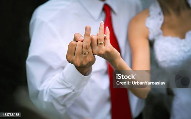 Wedding Rings On Fingers Newly Married Stock Photo - Download Image Now - 2015, Adult, Adults Only
