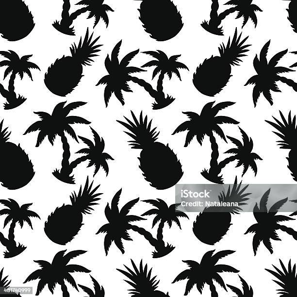 Motif Sans Couture Avec Des Silhouettes Des Palmiers De Noix De Coco Et Ananas Vecteurs libres de droits et plus d'images vectorielles de Abstrait