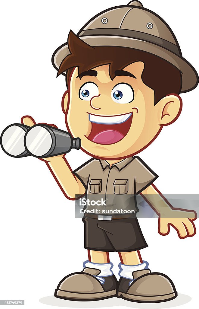 Boy Scout or Explorer Boy with Binoculars - Royaltyfri Upptäcktsresande vektorgrafik