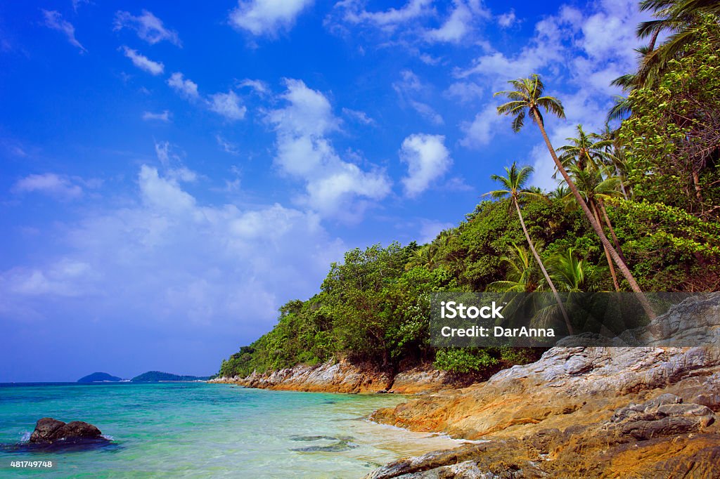 Tropical beach Taling Ngam Beach. Koh Samui island. Palm tree with sunny day. Taling Ngam Beach. Koh Samui island. Thailand.Palm tree with sunny day. Taling Ngam Beach. Koh Samui island. Thailand. 2015 Stock Photo