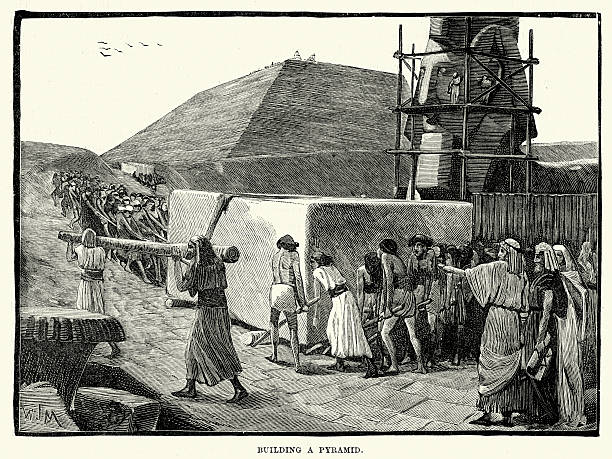 Ancient Egyptians building a Pyramid Vintage engraving of Ancient Egyptians building a Pyramid pyramid stock illustrations