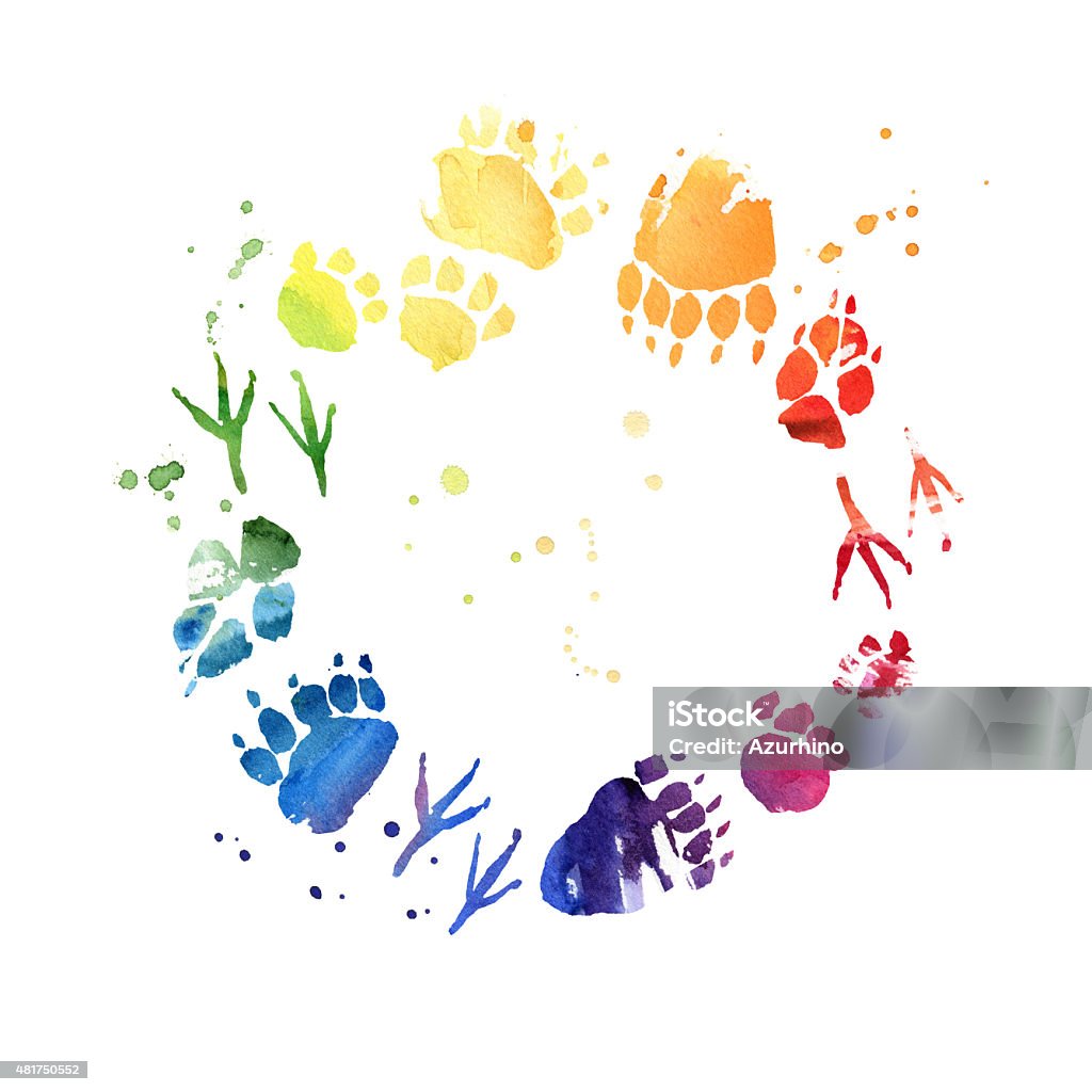 Animal footprint. Watercolor frame with copy space for your text Animal footprint. Watercolor frame with central white copy space for your text Fox stock illustration