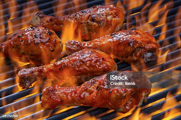Chicken On A Hot Flaming Barbecue Stock Photo - Download Image Now - Barbecue Chicken, Grilled Chicken, Thigh - Human Leg
