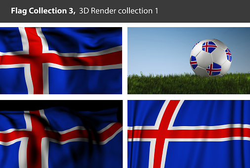 Iceland flag of tear paper with gift cards. Mulberry paper on black background.