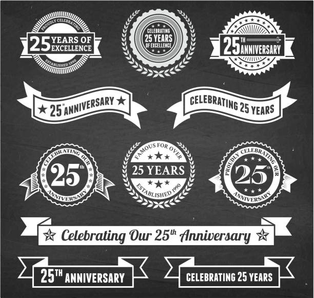 ilustraciones, imágenes clip art, dibujos animados e iconos de stock de veinticinco aniversario dibujados a mano chalkboard vectoriales sin royalties de fondo - 25