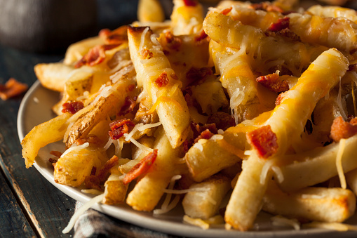 Homemade Salty Cheese French Fries with Bacon