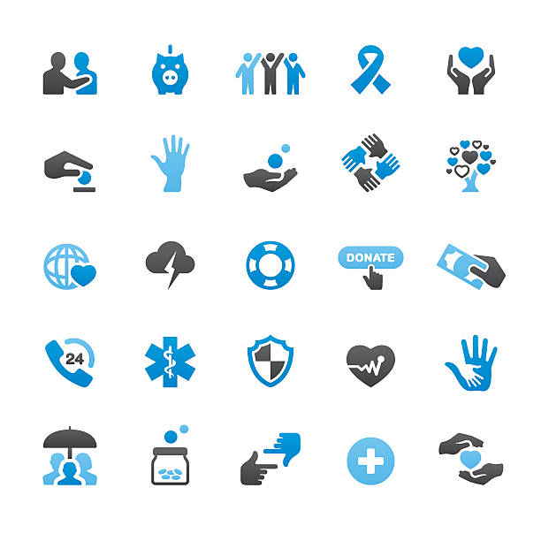 Charity and Relief Work related vector icons Charity and Relief Work related vector icons collection. Three-color palette / Isolated on white/ Quartico set #45 / transparent png-24 version 5000×5000 px included / finger frame stock illustrations