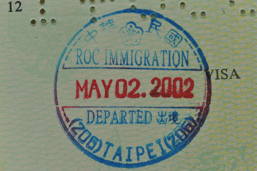 Taiwan Visa Stamp (Republic of China) on a passpor