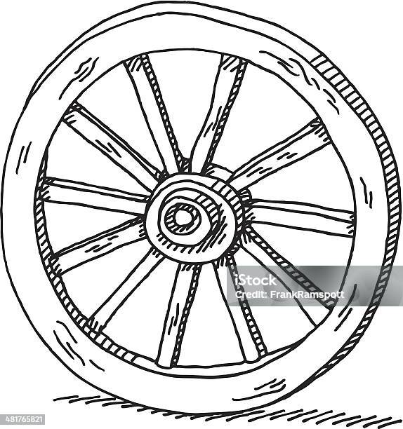 Колесо Тележки Чертеж — стоковая векторная графика и другие изображения на тему Колесо тележки - Колесо тележки, Колесо, Изобретение