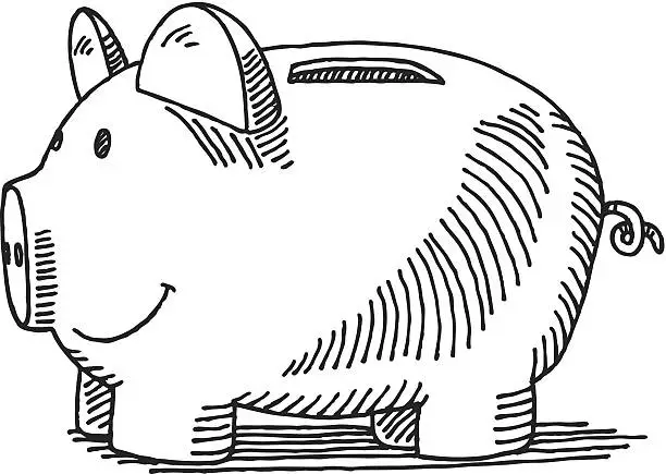 Vector illustration of Piggy Bank Drawing