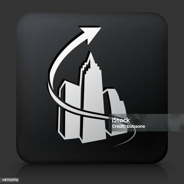 Black Square Button With Arrow And Set Of Buildings Stock Illustration - Download Image Now