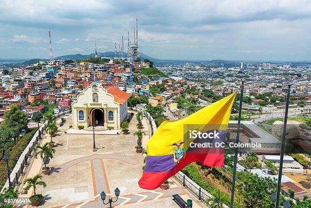 Flag And Church In Guayaquil Stock Photo - Download Image Now - Ecuador, Guayaquil, City
